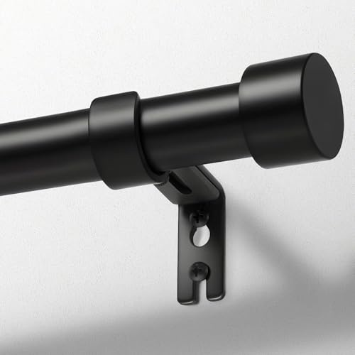 Zeerobee Curtain Rods for Windows 48 to 84, Black Curtain Rod, Adjustable 1 Inch Heavy Duty Outdoor/Indoor Modern Drapery Pole, 32-86