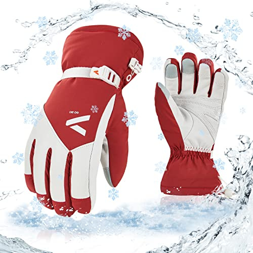 Vgo... 1Paar -20℃/-4°F oder darüber Skihandschuhe für Erwachsenen & Junioren aus Rindsleder, Schnee-Handschuhe, wasserdichte Outdoor-Handschuhe, 3M Thinsulate