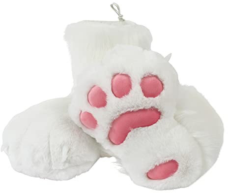 BNLIDES Cosplay Animal Gatto Lupo Cane Piedi Volpe Zampa Artiglio Scarpe Stivali Pelosi Accessori Costume per Adulti (Bianco)