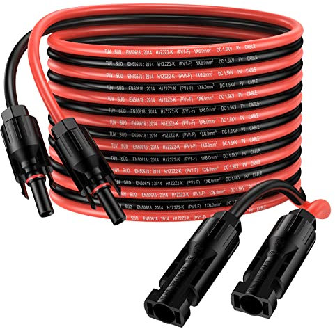 Proster Cavo per Pannelli Solari 10AWG con Impermeabilità IP68 Cavo di Prolunga Solare con Connettori Femmina e Maschio Cavo di Prolunga per Pannelli Solari 6mm² da 6m (Rosso + Nero)