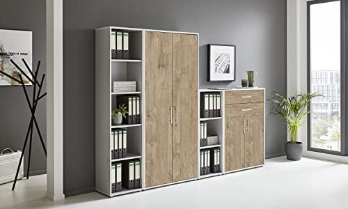 Schrankwand TABOR 22 Büroregal Aktenschrank Büroschrank abschließbar in diversen Farbvarianten (lichtgrau/Gold Harbor Oak)