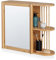 Relaxdays Wandregal mit Spiegel, Bambus, 2 halboffene Ablagen, 53x62x20 cm, Badezimmer, hängend, Spiegelschrank, Natur