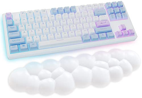 Cloud Wrist Rest Keyboard, White Cloud Palm Rest with PU Leather Memory Foam Cute Keyboard Rest for Wrist Support and Arm Rest, Desk Cloud Wrist Pad for PC Gaming/Hand Cushion/Computer/Office