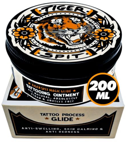 Butter zum Tätowieren Tiger Spit - Ersatz Vaseline Tattoo - Professionelle Butter, Anti-Rötung und Schwellungen zur Verwendung während der Tätowierung - Vegan und Bio - 200 ml