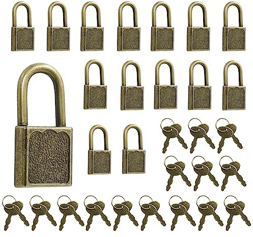 Luomorgo 15 Stück Antik Bronze Vorhängeschloss, Vintage Vorhängeschlösser Retro Metallschloss und Schlüssel, Mini Antik Tagebuch Schloss für kleine Truhe, Box, Notebook, Gepäck