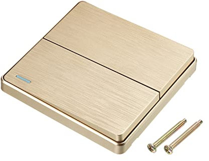 sourcing map Luz Interruptor Pared Panel On/Off Pulsador Botón Balancín Interruptor 2 Grupo 2 Vías Dorado Tono 250V 10A 86mmx86mm