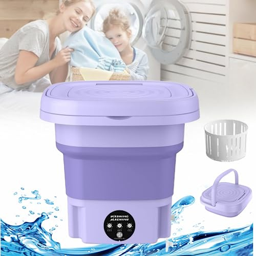 Portable Apartment Washing Machine, 8L Mini Folding Washing Machine with 3 Levels Vibration Wave and Drainer, Compact Washing Machine for Baby Clothes, Towels, Underwear or Small Vio Items