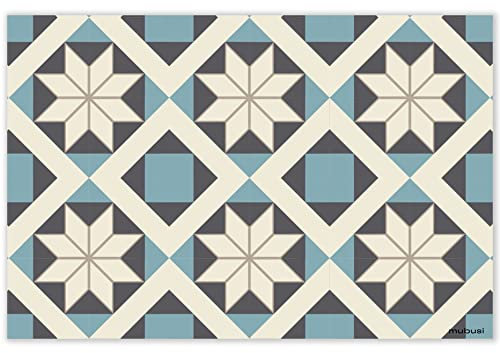 mubusi Tapis Vinyle du Sol Cuisine Salon - Différentes Tailles - (Sud Bleu 60x90 cm)