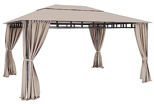 Gazebo Da Giardino 4 Tende Laterali Richiudibili Camino Antivento Struttura In Acciaio Robusto Idrorepellente Teli Laterali 180 g/m² Per Esterno Giardino Piscina Fiere Ombreggiante Privacy 3 x 4M Ecrù