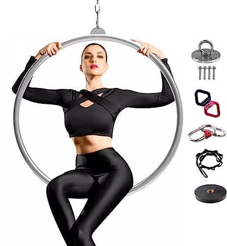 Aerial Hoop Aerial Hoop Deckenhalterung für Kinder, Damen, Herren, Zirkus-Lyra-Hoop-Set aus Edelstahl, Hängender Schaukel-Yoga-Hoop/Gewichtsverlust-Aerial-Hoop-Rig ( Color : Silver , Size : Diameter 9