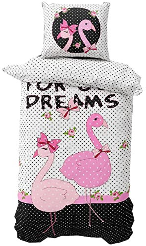 Leonado Vicenti Bettwäsche Mikrofaser 135 x 200 cm 2 TLG Flamingo Gepunktet Schwarz Weiß verdeckter Reißverschluß