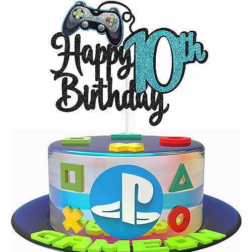 Kiwochy Geburtstag Videospiel Torten Deko Gaming Dekoration Happy 10th Birthday Tortendeko Videospiel Cupcake Topper Geburtstag Junge Videospiel Torten Deko für Spiel Thema Party Dekoration Blau