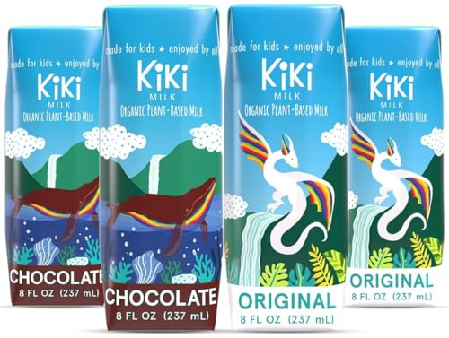 Kiki Milk Plant Based Milk - The Starter Kit - 2x Chocolate Milk 8oz & 2x Organic Original Kiki Milk 8oz - Calcium & Magnesium Source - Gluten, Gum, GMO, Dairy, Soy & Glyphosate Free - Shelf Stable