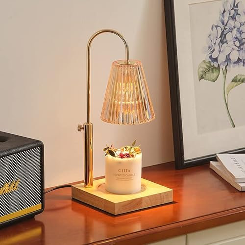 Candle Warmer Lamp - Dimmable Candle Lamp Warmer with Timer Electric Candle Warmer Light for Jar Candles, Scented Wax Melt Warmer with 2 Bulbs for Home Decor Gifts for Women Men (Adjustable Champagne)