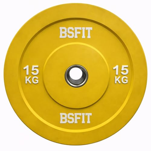 BSFIT disco de 5 kg a 20 kg pesas duraderos de caucho, discos olimpicos 20 kg, calidad premiun centro de acero orificio olimpico de 50mm / disco bumper/discos olimpicos 50mm