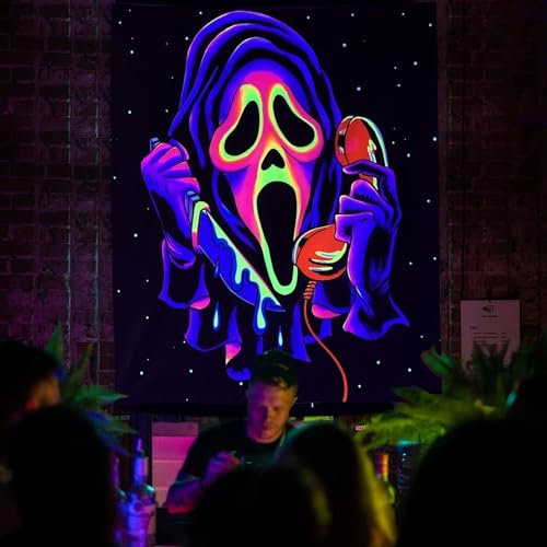 Simpkeely Blacklight Horror Gesicht Tapisserie, UV-reaktives Geister Wandbehang Tapisserien, Leuchten im Dunkeln Party Hintergrund Tapisserie für Schlafzimmer, Wohnzimme – 150 cm x 200 cm
