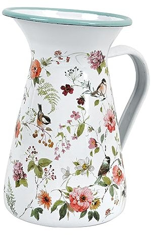 Pot en émail - Petit vase vintage en métal - Pot à lait - Vase pour fleurs et oiseaux - Vase rustique - Petit vase rustique