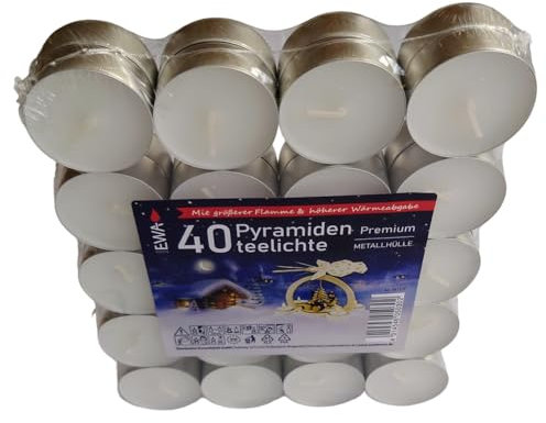 Pyramiden-Teelichte Premium Ø 39x17mm Teelichter im Blockpack a, 40Stück (1)