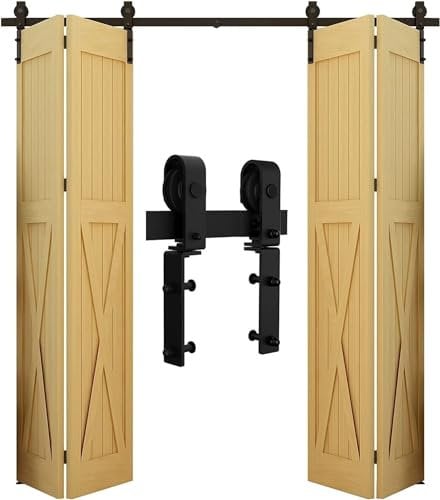 WOLFBIRD 243CM /8FT Bi-Folding Sliding Barn Door Hardware Kit, Heavy Duty Sturdy Barn Door Track Set, Smoothly and Quietly, Fits 4 Doors (No Door)
