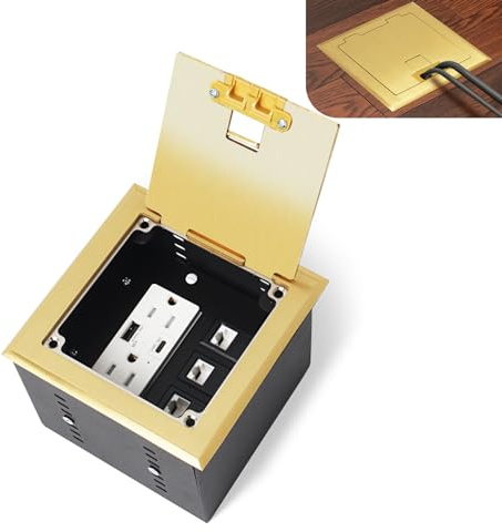 KYHSHJ Recessed Flat Hidden Socket Kit with Recessed Duplex 15A and One 5V 1.5A USB Charging Ports.Corrosive Resistant Hardware,Brass