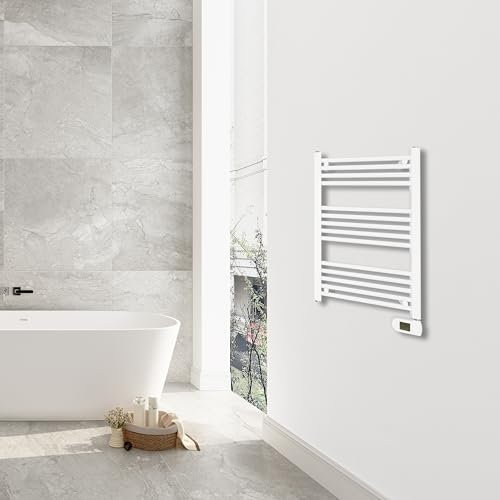 Acezanble Sèche-Serviette électrique, 780 x 500 mm Blanc 300W, Radiateur sèche-Serviettes électrique Salle de Bain