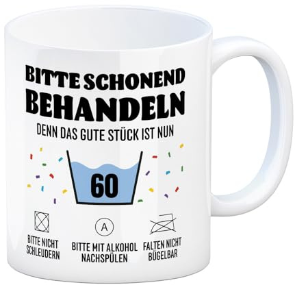 Bitte schonend behandeln - 60. Geburtstag Kaffeebecher Tasse Lustiger Renten-Geburtstag Alt Witzig von Enkel Schon-Waschen