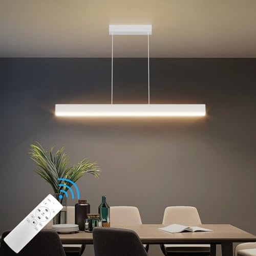Klighten Led Lámpara Colgante De Comedor 80Cm/24W, Regulable 3000K–6000K, Lamparas de Techo Con Mando a Distancia, Lámpara De Comedor Diseño Lineal Altura Ajustable 150cm, Para Cocina Oficina, Blanco
