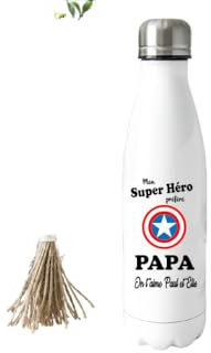 Gourde Isotherme 750 ml Mon Super Héros Préféré Papa - Personnalisée avec Prénom des Enfants - Cadeau Idéal pour la Fête des Pères, Anniversaire, ou Toute Occasion Spéciale