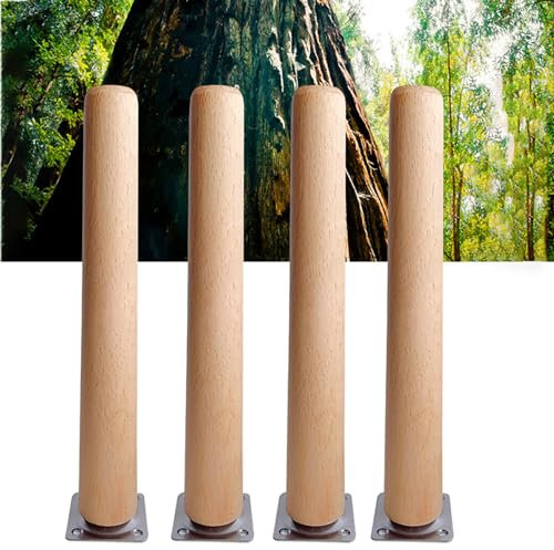 pingping1991 Lot de 4 Pieds de Meubles en Bois Massif Droit, Pieds de Meubles pour Fauteuil Pied de Table Bois de Remplacement Pied de lit pour canapé, lit, Chaise (35cm/14in)