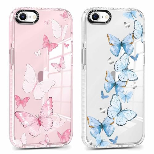Foonary 2 Pack Clear Print Phone Case for iPhone X/XS 5.8,Slim Soft TPU Silicone with Butterfly Design Aesthetics Transparent Pattern Cases,Shockproof Bumper Protector Cover for iPhone X Girls