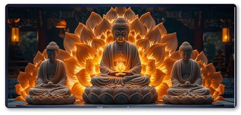 Lotus Mauspad XXL 800 X 300 X 3mm, Groß Gaming Mauspad Zen Design Vernähte Kanten, Wetterfest Anti Rutsch Mousepad PC Laptop verbessert Präzision und Geschwindigkeit für Home Office, Boys Geschenke