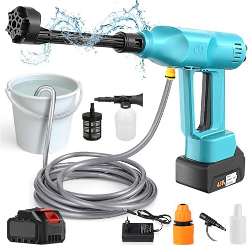 Idropulitrice a Batteria, Idropulitrice Portatile 200Bar, Idropulitrice Senza Fili con 6 In 1 Ugello, idropulitrice professionale Ricaricabile per L'irrigazione, Pulizia(Una batteria) (Una batteria)
