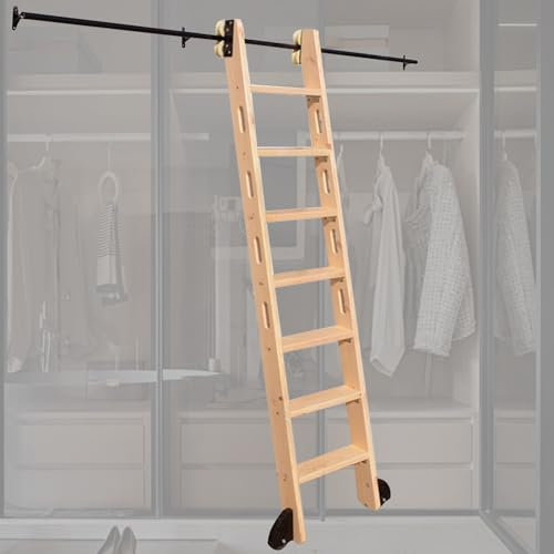 Kit Hardware per Scala Scorrevole per libreria da 3,3 Piedi a 24 Piedi, Set Completo per libreria con Scala Scorrevole Ruote a rotelle per Pavimento con Binario Scorrevole con Freno (Senza s