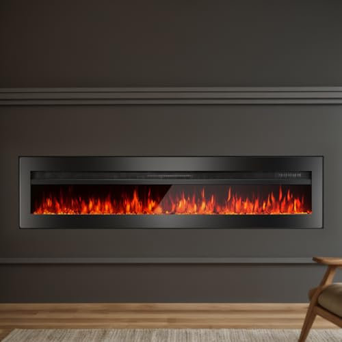50 Elektrokamin Elektrischer Kamin Einbau 127cm x32.63 cm x13 cm Kristallstein-Ornamente 9 Flammenfarben 5 Helligkeitsstufen 15-27°C Temperaturregelung gehärtetes Glas für 37 m²
