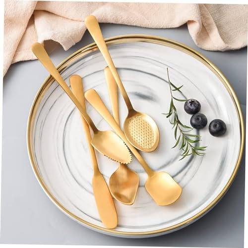 Forchette da Cena 6 Pezzi Coltello Forchetta Cucchiaio Set di Posate in Acciaio Inossidabile Set di Posate da Dessert per La Cucina di Casa Set di Posate Portatili,Rose Gold-5 PCS