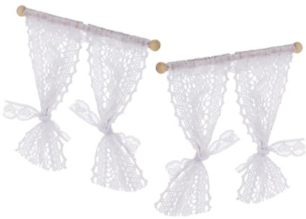 JOINPAYA 2St Puppenhaus vorhänge Spitze: 5.11X4.52X0.39in Miniatures klein kleinfenster gardinentürver Kleidungs Accessoires Fenstervorhang-Requisite Szenenstütze Fensterdekoration Baumwolle