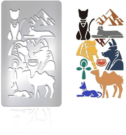 UNICRAFTALE 1 Stück Metallschablone Edelstahl Ägyptische Gemälde Metallvorlage Ägyptische Musterelemente Hieroglyphen Schablone Für Journaling Schablonen Für Holzschnitzerei Zeichnung Scrapbooking