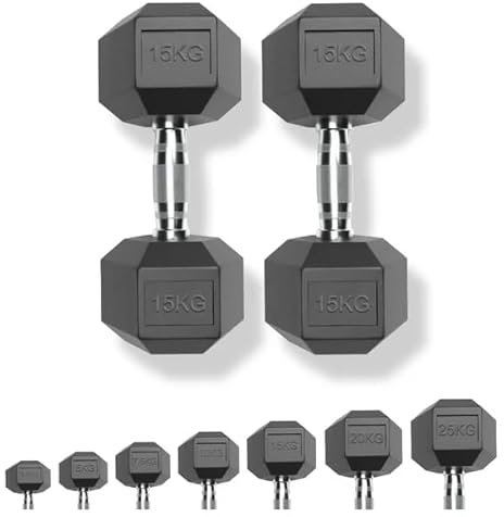 Strongway Hex Dumbbells Set Rubber Coated Cast Iron Weights 2.5KG - 35KG - Gym Strength Training Weight Lifting Equipment Exercise Men Fitness (2 X 15KG)