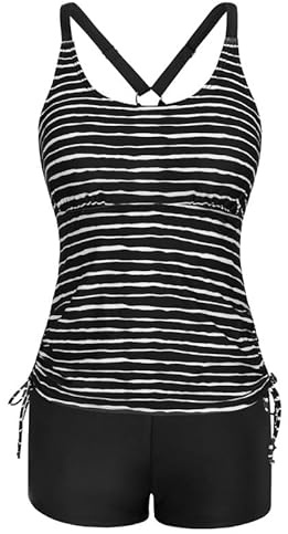 JASAMBAC Tankini Damen Zweiteiliger Badeanzug Bauchweg Tankini Oberteil Und High Waist Badeshorts Komfortabel Bademode Mit Verstellbare Schultergurte Sportlich Strandmode