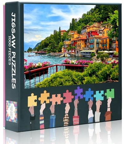 Italien Varenna Puzzle Malerische Stadt am Comer See Bilderpuzzles Schöne Sommertag Landschaft Puzzle 1000 Teile Herausfordernd für Erwachsene Modern Puzzle Basteln