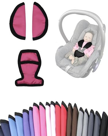 Gurtpolster [Polster-Set für Babyschalen] Autositze Kinderwagen kompatibel mit Maxi Cosi Cabrio Fix Schulterpolster Set 3 Pads Gurtbezüge (Pink)