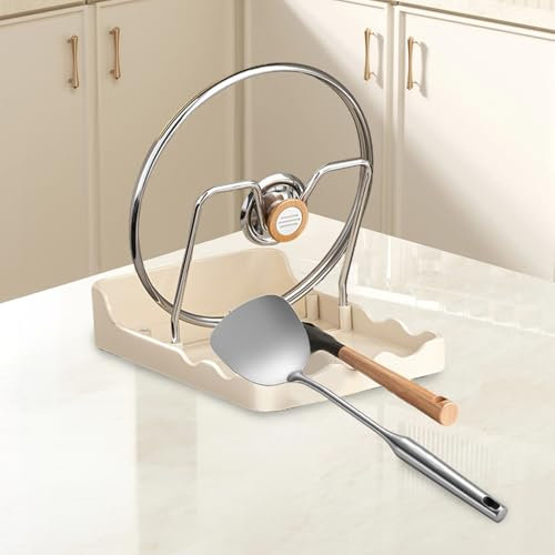 Pan Lid Holder, Foldable Saucepan Lid Storage Spoon Rest Holder with Non-Slip Pads, Multifunctional Pot Lid Organiser Kitchen Worktop Organiser for Kitchen Cooking Tools, Tableware
