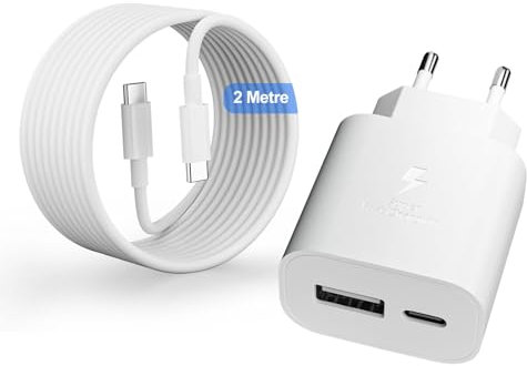25W USB C Ladegerät, iPad Netzteil, 2 Port Schnellladegerät USB-A & USB-C Adapter für Apple iPhone 16/16e/16 Plus/16 Pro/16 Pro Max/iPhone 15 Series/iPad und mehr mit 2m Schnellladekabel USBC