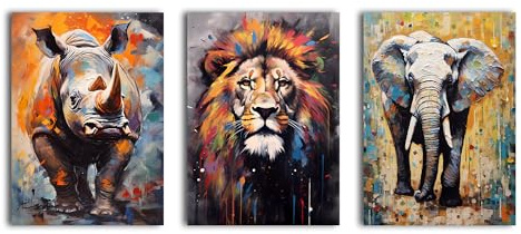 simpa 3 Panel Canvas Wall Art – African Animals – Framed & Stretched Artwork for Home, Living Room, Office Décor
