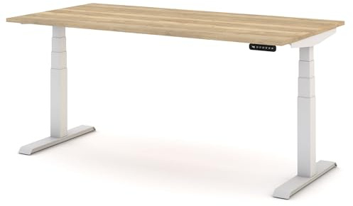 ASSMANN Kinderschreibtisch höhenverstellbar, Pitino, 180x80cm, TÜV-geprüft | stufenlose, elektrische Höhenverstellung von 52-121 cm, für Kinder & Erwachsene, 5 Jahre Garantie, Eiche Natura/Weiß