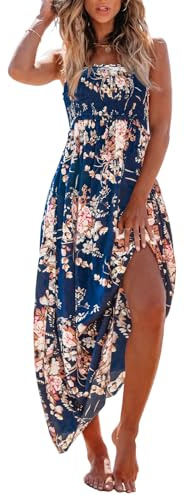 CUPSHE Damen Sommerkleid Blumen Gesmokt Rüschen Spaghettiträger Maxikleid | Der seitliche Schlitz und der lockere Schnitt verleihen dem Kleid eine leichte und sommerliche Ausstrahlung.