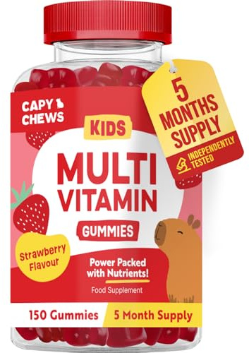 Kids Multivitamin Gummies – 5 Month Supply - 150 Gummies - Packed with Essential Vitamins & Nutrients - Chewable Multivitamins for Children - with Vitamin C, D3, A, E, B6 & B12 - Strawberry Flavour