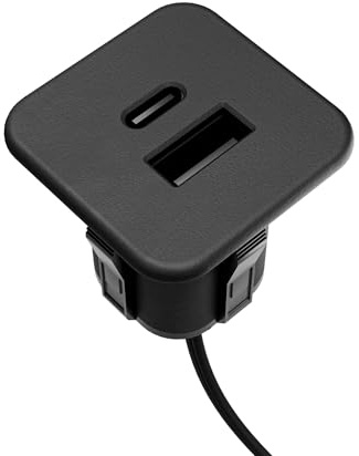 kalb | USB Einbau-Ladehub 2-in-1 (USB-A & USB-C), für Möbel und Tischplatten, 12 VDC Eingang, Ausgänge 5 V/3 A und 9 V/2.2 A (Schwarz)