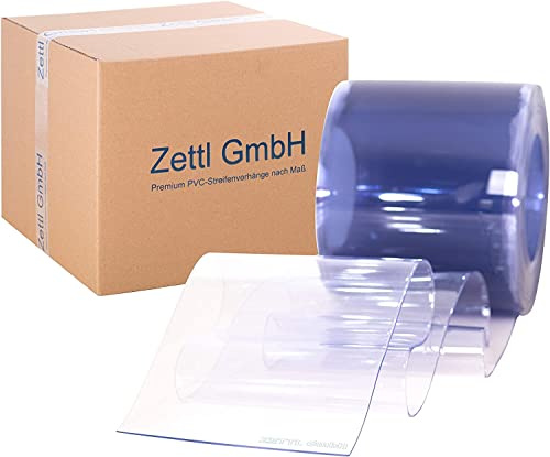 Zettl GmbH PVC-Streifen Rollenware, 200mm x 2mm, 25m, transparent | UV-beständig, wetterfest & witterungsbeständig, zur Verwendung als PVC-Streifenvorhang/Lamellenvorhang, Industrievorhang