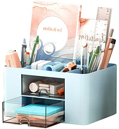 LOMUG Schreibtisch Organizer 7 Fächer Tisch Büro Organizer aus Kunststoff,Multifunktionaler Stiftehalter Schreibtisch mit Schublade,Schreibtischzubehör Stifteköcher für Büro Haus Schule Mädchen Jungen